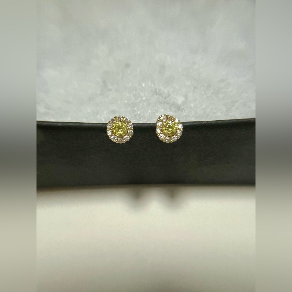 14K Earrings Yellow Topaz Earrings CZ Stud Earrings tiny gold earrings